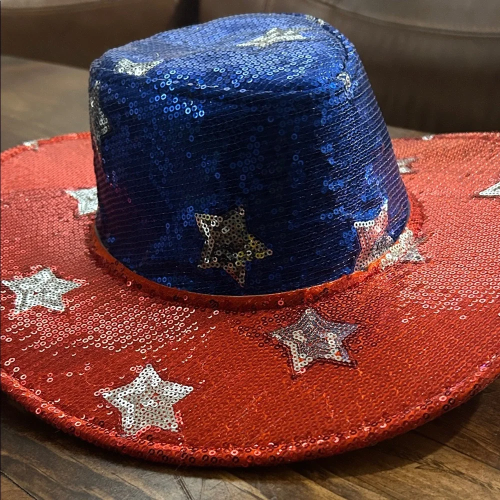 Patriotic Sequin Cowboy Hat - Red and Blue